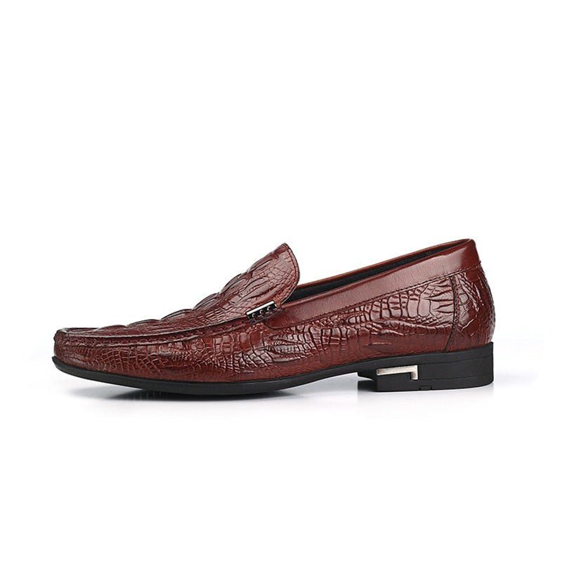 Mocassins Masculinos Allilux Couro Exótico Slip On Casuais - Vermelho