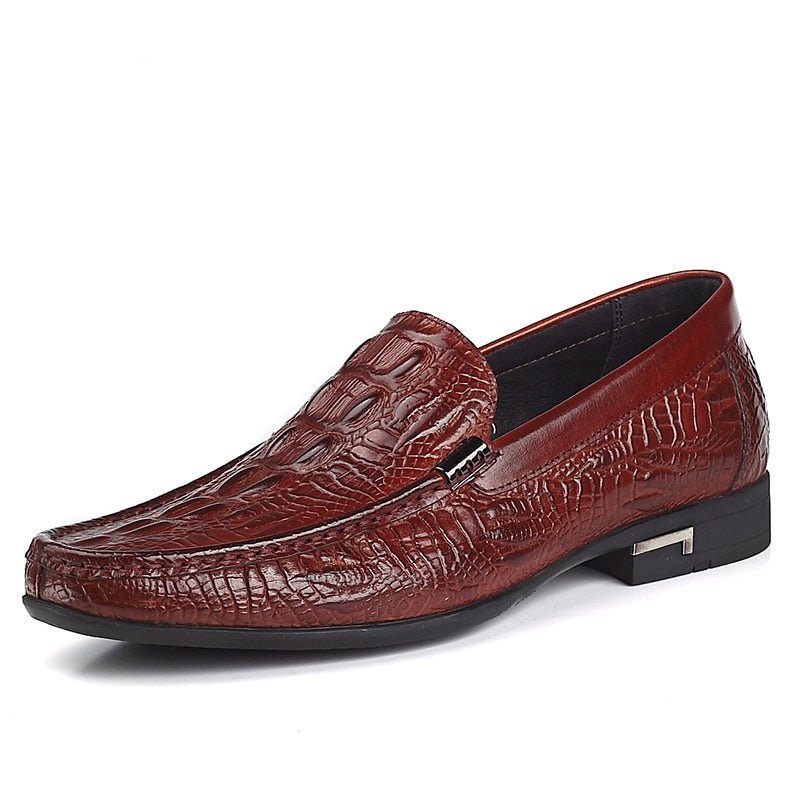 Mocassins Masculinos Allilux Couro Exótico Slip On Casuais - Vermelho