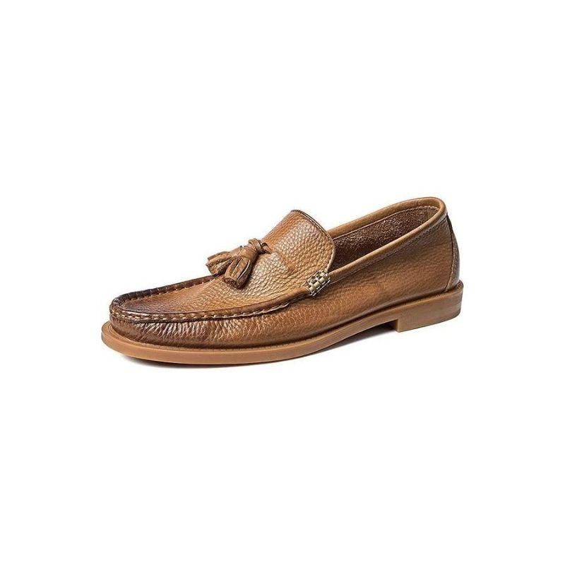 Mocassins Masculinos Chiques Com Borla Em Relevo E Slip-on - Marrom