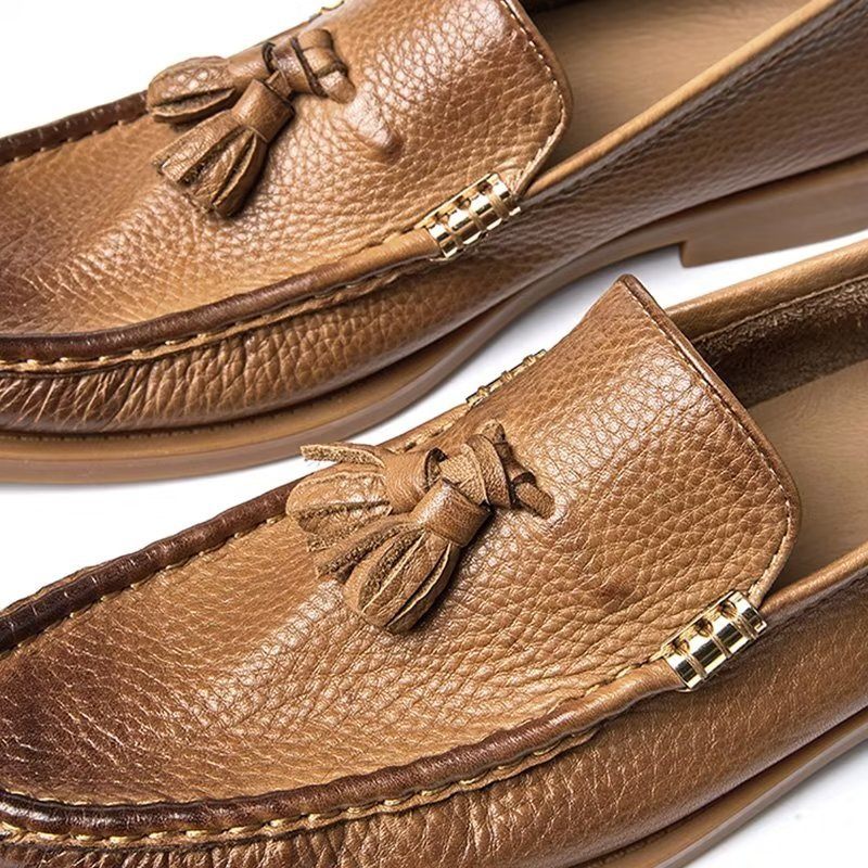 Mocassins Masculinos Chiques Com Borla Em Relevo E Slip-on - Marrom