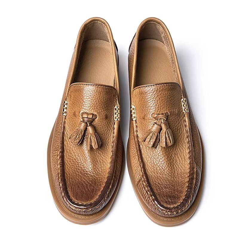 Mocassins Masculinos Chiques Com Borla Em Relevo E Slip-on - Marrom