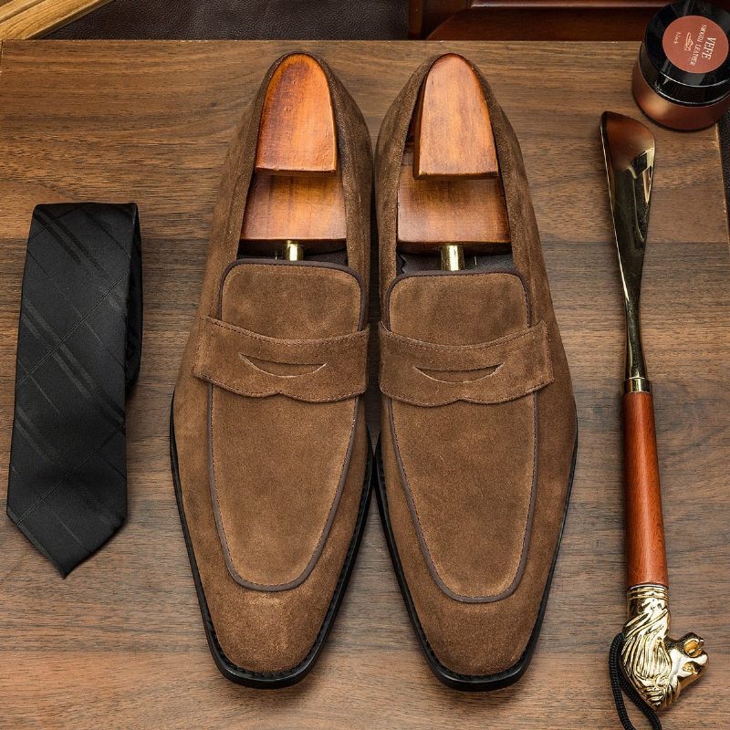 Mocassins Masculinos Chiques Com Padrão Exótico Slip-on Brogue - Café