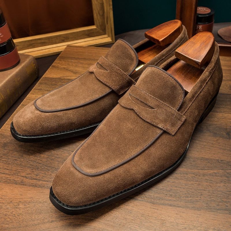 Mocassins Masculinos Chiques Com Padrão Exótico Slip-on Brogue - Café