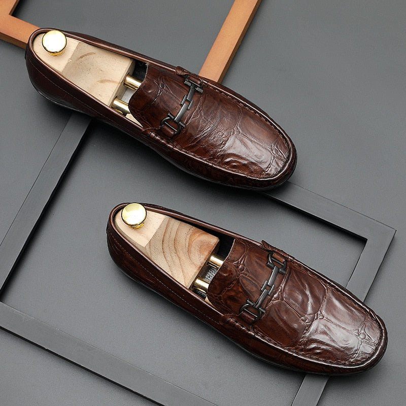 Mocassins Masculinos Chiques Couro Croctex Slip-on Derby - Café