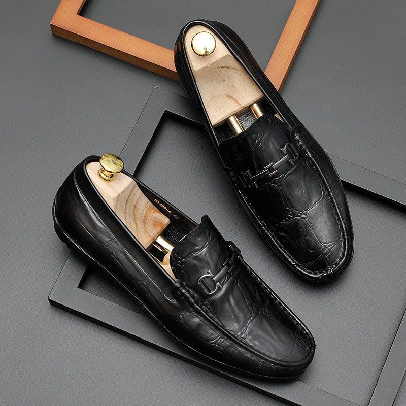 Mocassins Masculinos Chiques Couro Croctex Slip-on Derby - Preto