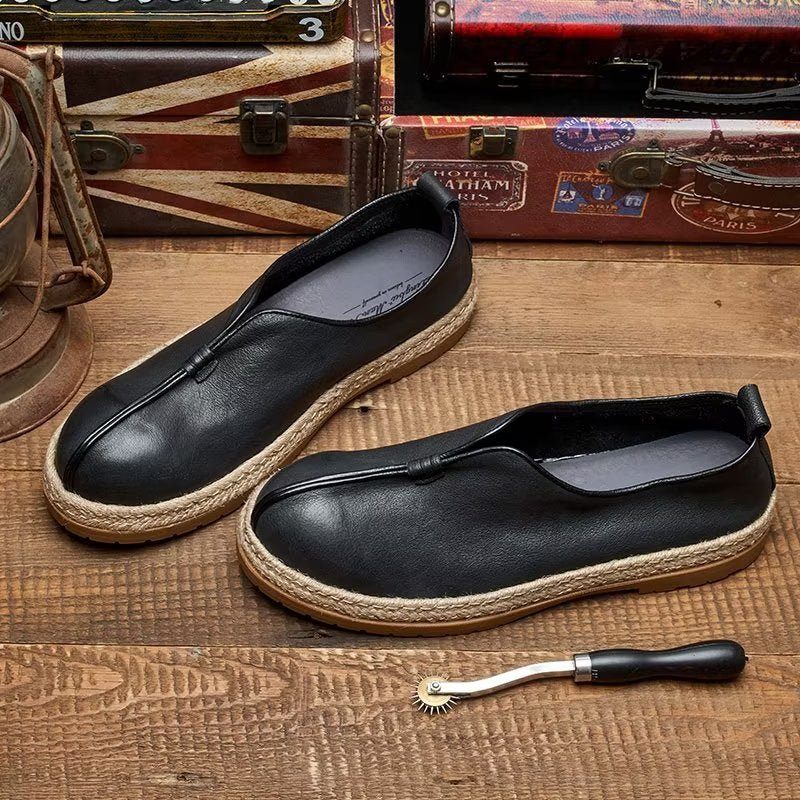 Mocassins Masculinos Chiques Couro Sem Cadarço - Preto