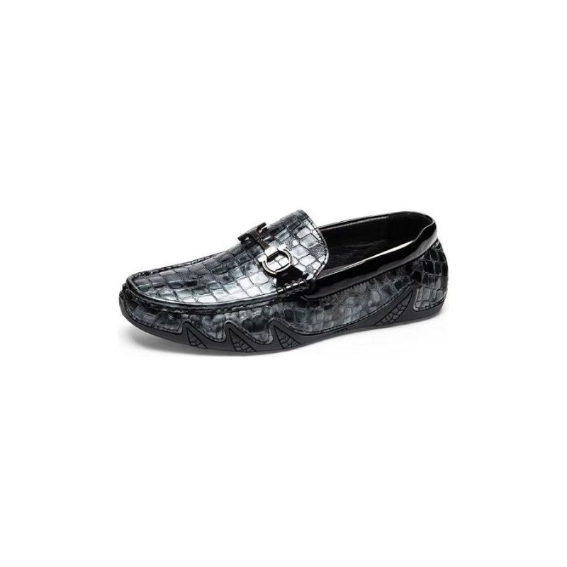 Mocassins Masculinos Com Bico Metal Exótico Sem Cadarço