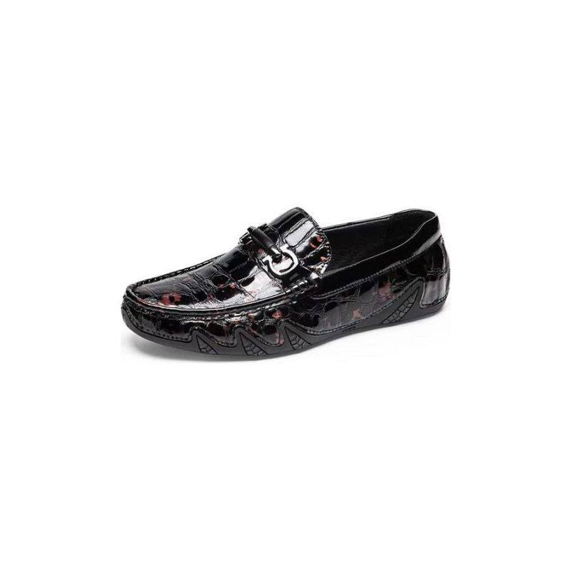 Mocassins Masculinos Com Bico Metal Exótico Sem Cadarço - Vermelho