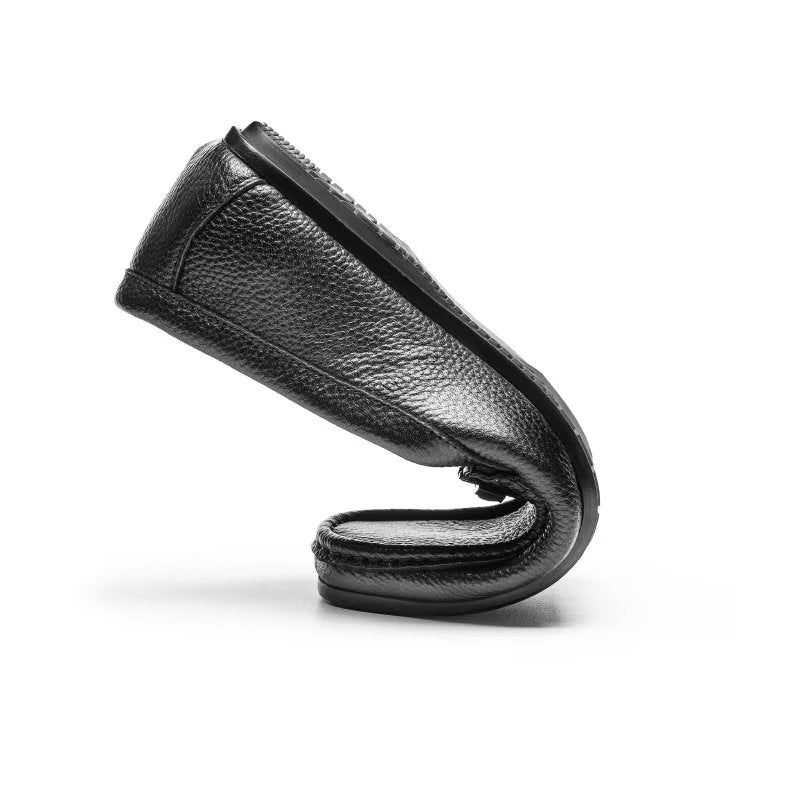 Mocassins Masculinos Com Bico Metal Exótico Sem Cadarço - Preto