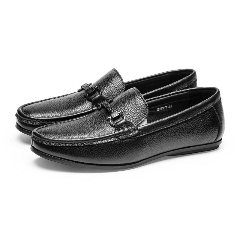 Mocassins Masculinos Com Bico Metal Exótico Sem Cadarço - Preto