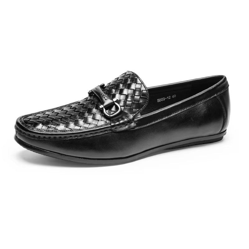 Mocassins Masculinos Com Bico Metal Exótico Sem Cadarço - Preto