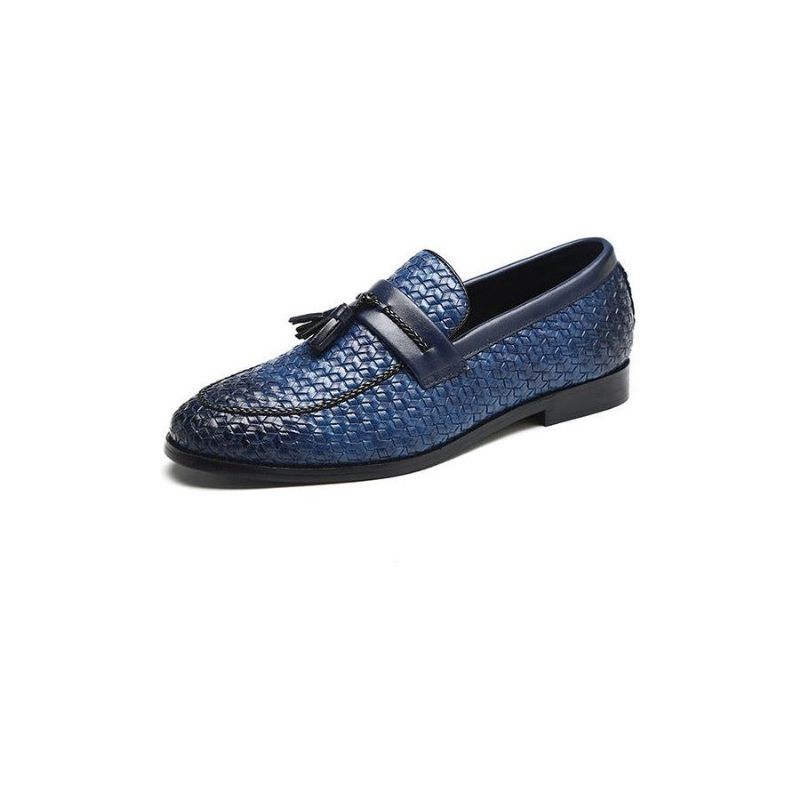 Mocassins Masculinos Com Borla Chique Couro Fivela E Sapatos Casamento - Azul