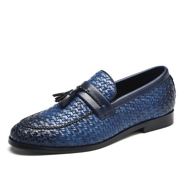 Mocassins Masculinos Com Borla Chique Couro Fivela E Sapatos Casamento - Azul