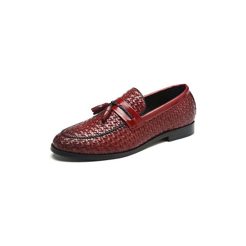 Mocassins Masculinos Com Borla Chique Couro Fivela E Sapatos Casamento - Vermelho