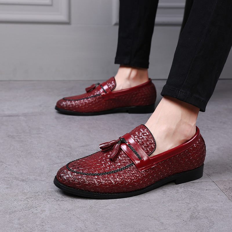 Mocassins Masculinos Com Borla Chique Couro Fivela E Sapatos Casamento - Vermelho