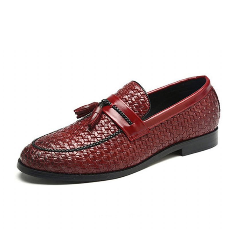 Mocassins Masculinos Com Borla Chique Couro Fivela E Sapatos Casamento - Vermelho