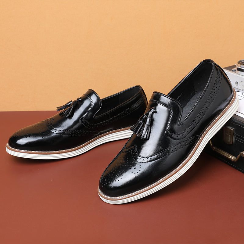 Mocassins Masculinos Com Decoração Borla E Sapatos Sociais Casamento - Preto