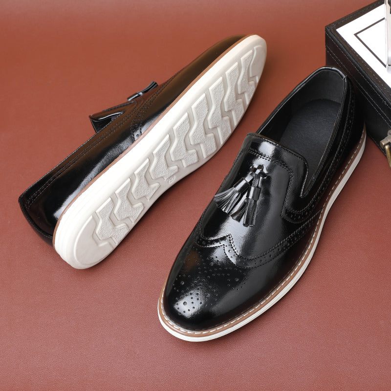 Mocassins Masculinos Com Decoração Borla E Sapatos Sociais Casamento - Preto