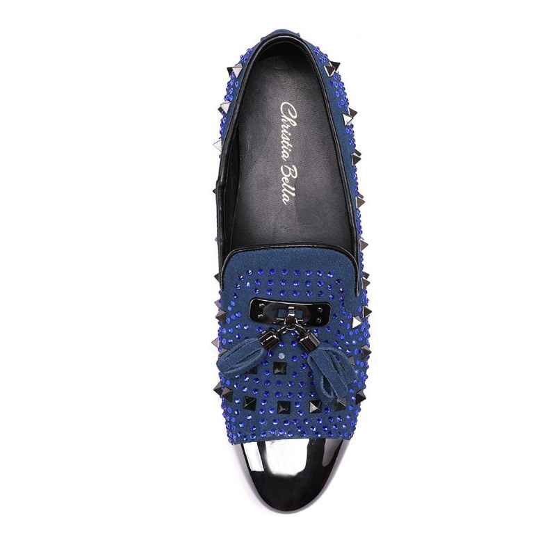 Mocassins Masculinos Com Detalhes Rebite - Azul