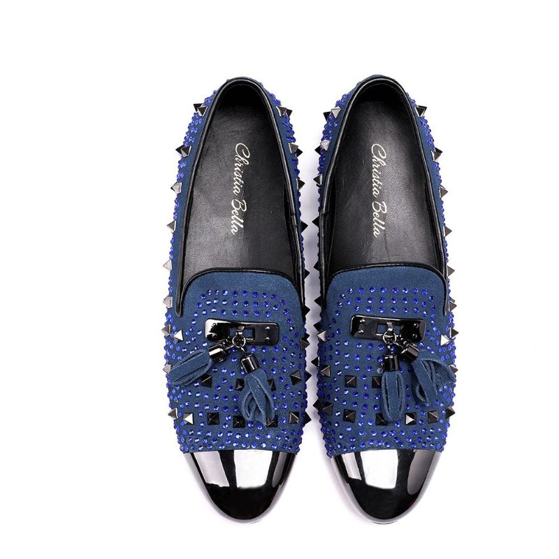 Mocassins Masculinos Com Detalhes Rebite - Azul