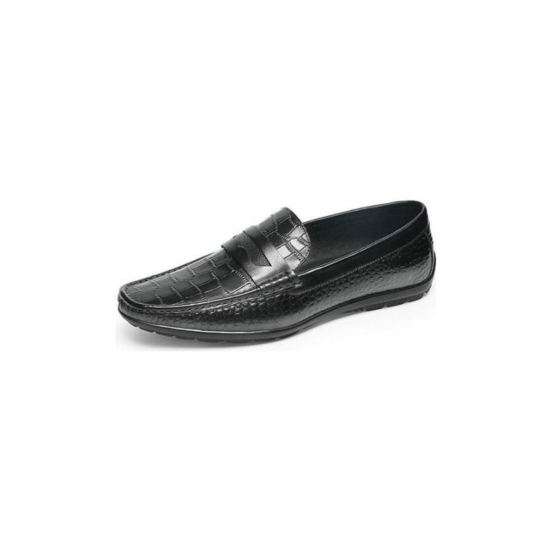 Mocassins Masculinos Com Efeito Crocodilo E Sapatos Sociais - Preto