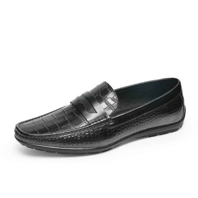 Mocassins Masculinos Com Efeito Crocodilo E Sapatos Sociais - Preto