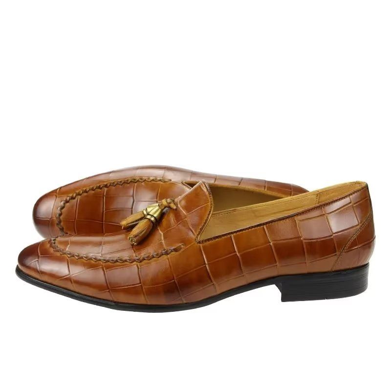 Mocassins Masculinos Com Padrão Crocodilo E Modernos - Marrom