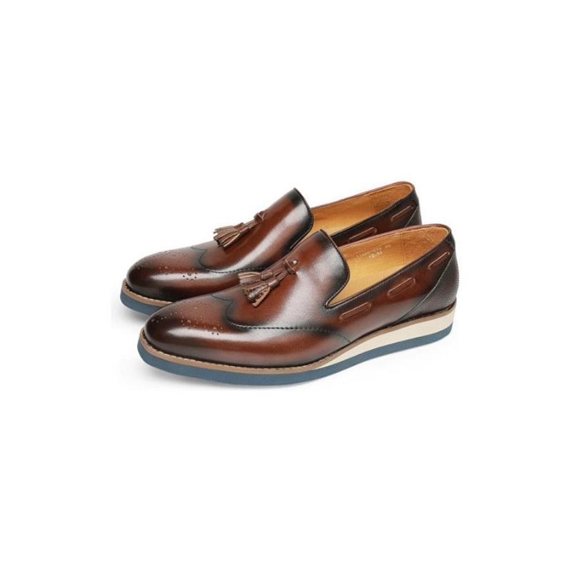 Mocassins Masculinos Com Relevo Brogue Slip-on - Café