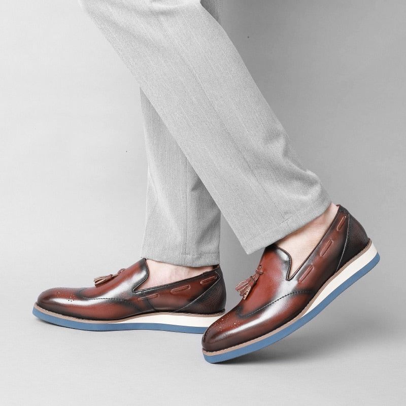 Mocassins Masculinos Com Relevo Brogue Slip-on - Café