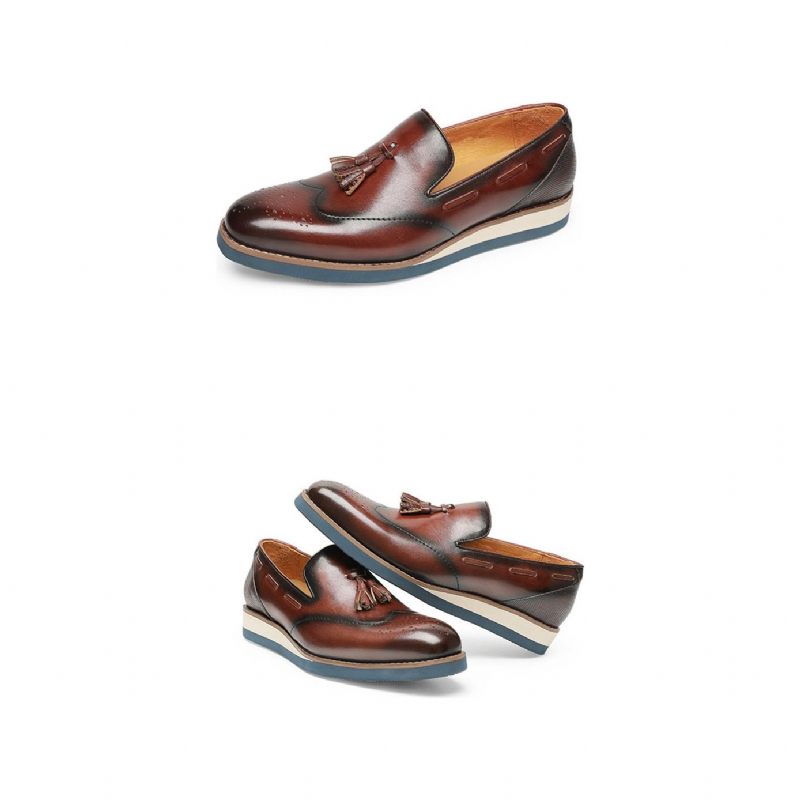 Mocassins Masculinos Com Relevo Brogue Slip-on - Café