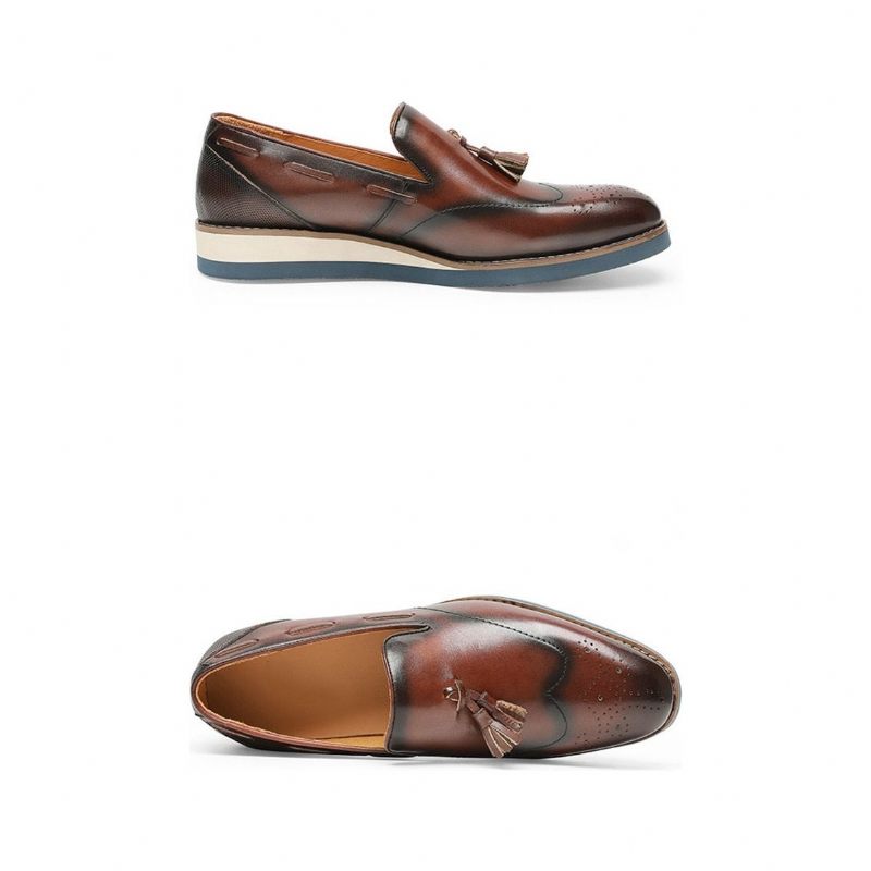 Mocassins Masculinos Com Relevo Brogue Slip-on - Café