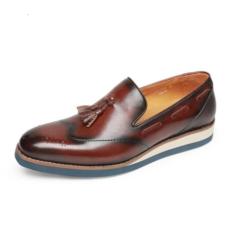 Mocassins Masculinos Com Relevo Brogue Slip-on - Café