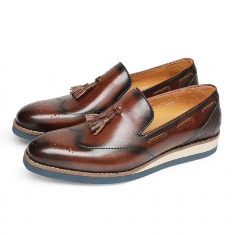 Mocassins Masculinos Com Relevo Brogue Slip-on - Café