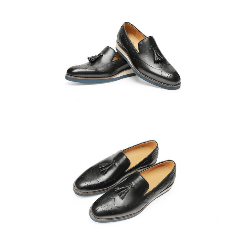 Mocassins Masculinos Com Relevo Brogue Slip-on - Preto