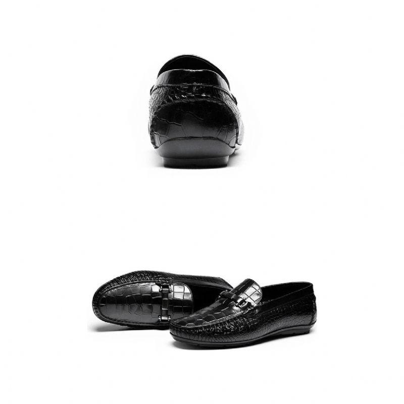 Mocassins Masculinos Com Textura Exótica E Slip-on - Preto