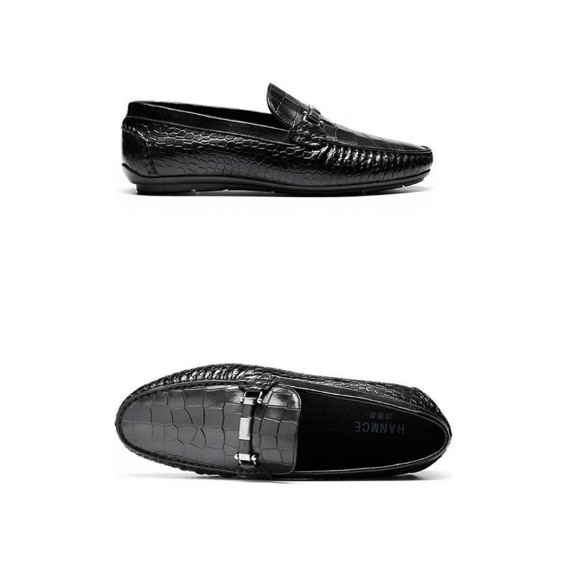 Mocassins Masculinos Com Textura Exótica E Slip-on - Preto