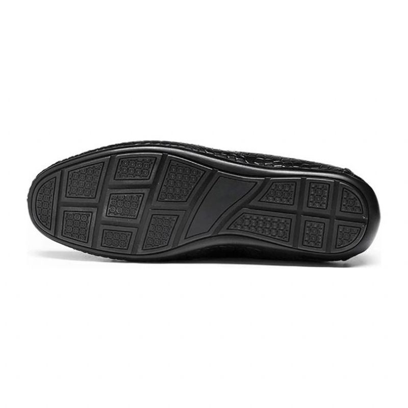 Mocassins Masculinos Com Textura Exótica E Slip-on - Preto