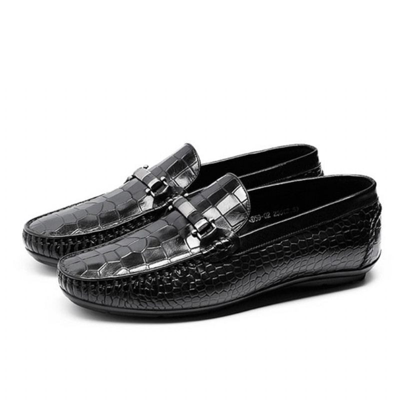 Mocassins Masculinos Com Textura Exótica E Slip-on - Preto