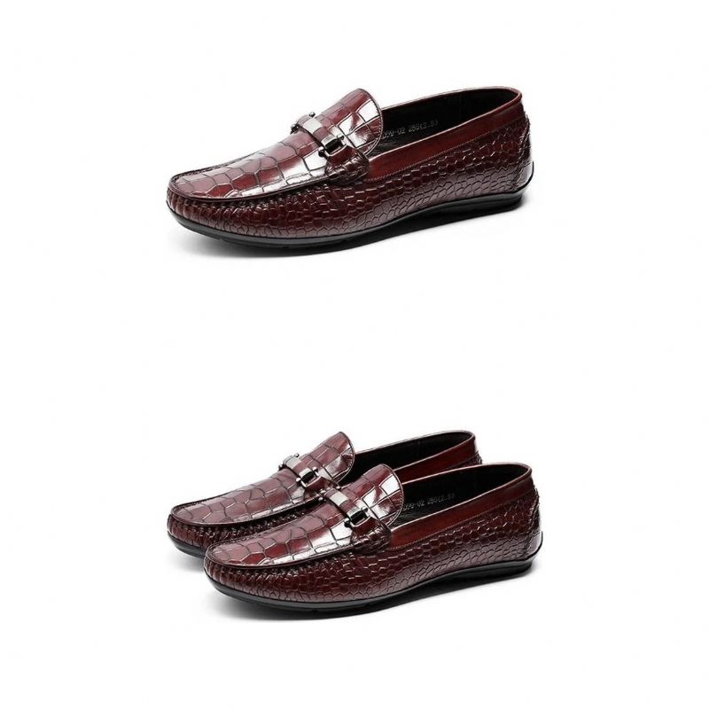 Mocassins Masculinos Com Textura Exótica E Slip-on - Vermelho