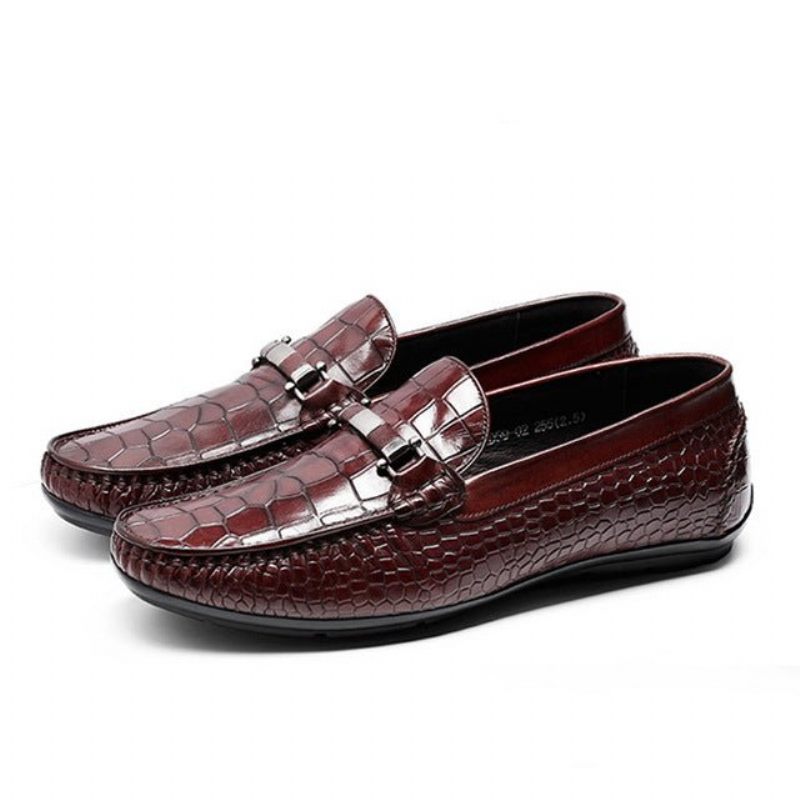 Mocassins Masculinos Com Textura Exótica E Slip-on - Vermelho