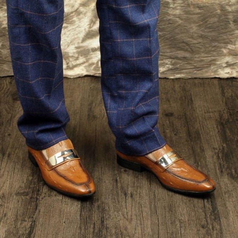 Mocassins Masculinos Com Textura Jacaré E Bico Fino - Café