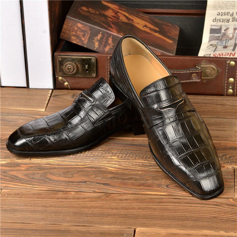 Mocassins Masculinos Com Textura Requintada Crocodilo Modernos - Preto