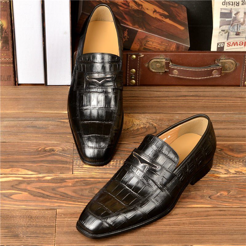 Mocassins Masculinos Com Textura Requintada Crocodilo Modernos - Preto