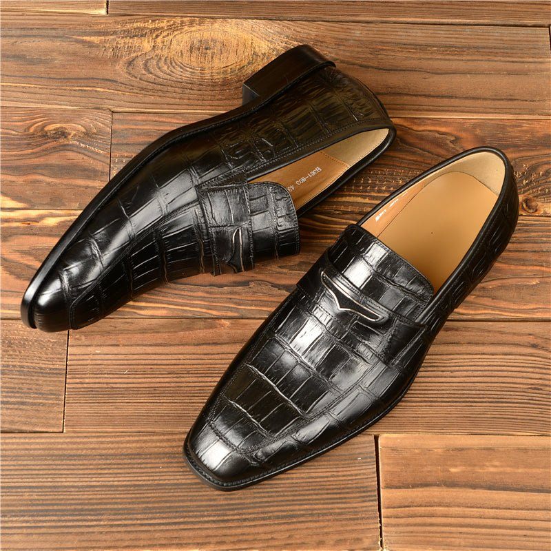 Mocassins Masculinos Com Textura Requintada Crocodilo Modernos - Preto