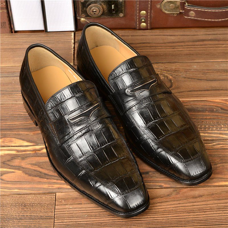 Mocassins Masculinos Com Textura Requintada Crocodilo Modernos - Preto