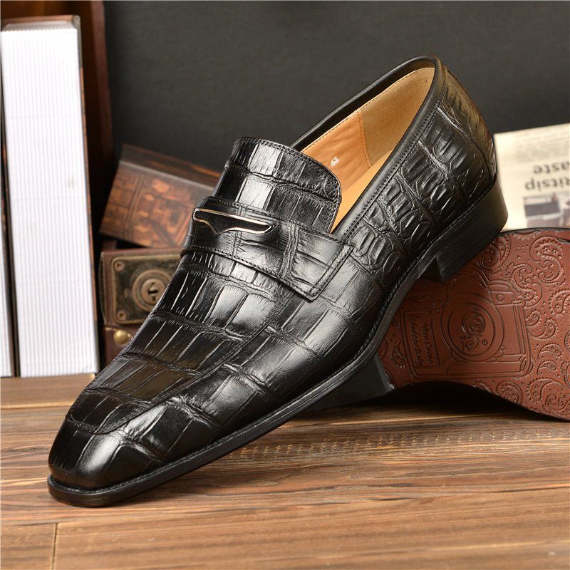 Mocassins Masculinos Com Textura Requintada Crocodilo Modernos - Preto