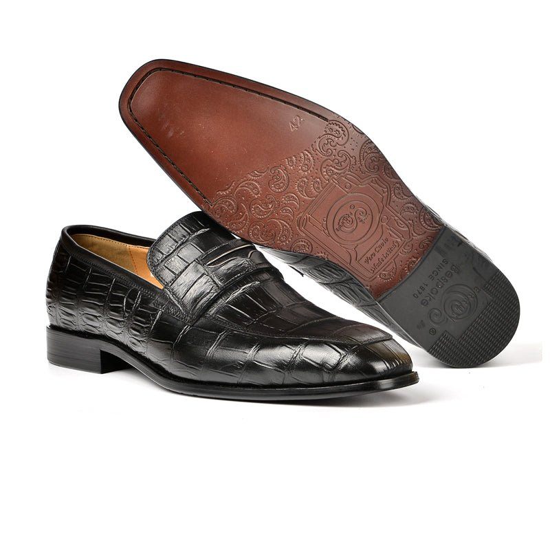 Mocassins Masculinos Com Textura Requintada Crocodilo Modernos - Preto