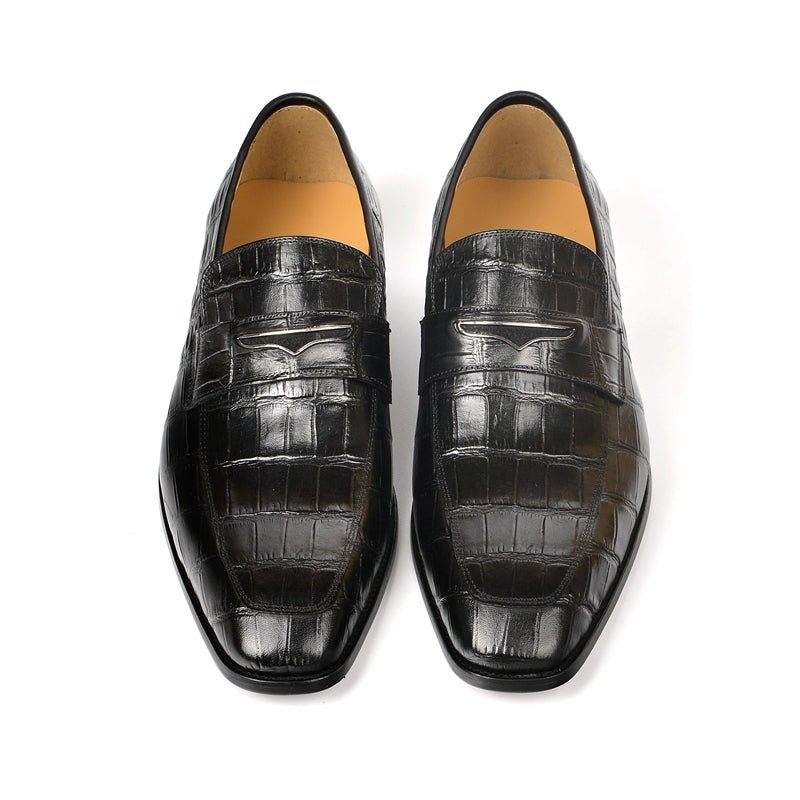 Mocassins Masculinos Com Textura Requintada Crocodilo Modernos - Preto