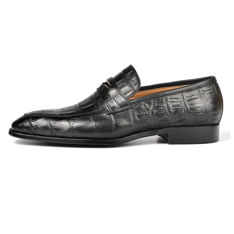 Mocassins Masculinos Com Textura Requintada Crocodilo Modernos - Preto