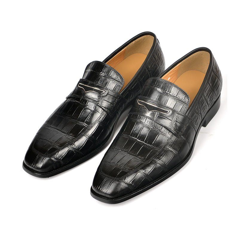 Mocassins Masculinos Com Textura Requintada Crocodilo Modernos - Preto